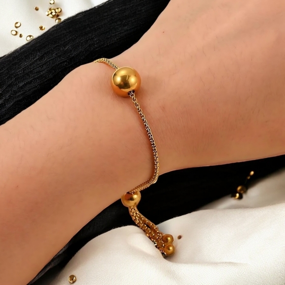 ποΈElegant 18K Gold Plated Beaded Adjustable Bracelet | Minimalist Dainty Chic - Picture 12 of 17